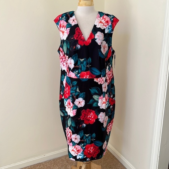 NWT! CALVIN KLEIN Size 18W Floral scuba sleeveless shift dress - Picture 1 of 8